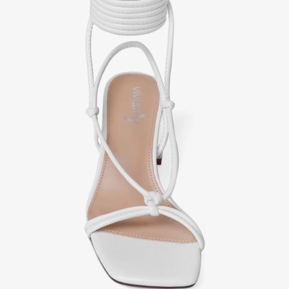 White Lace Up Heels - Picture 3 of 9